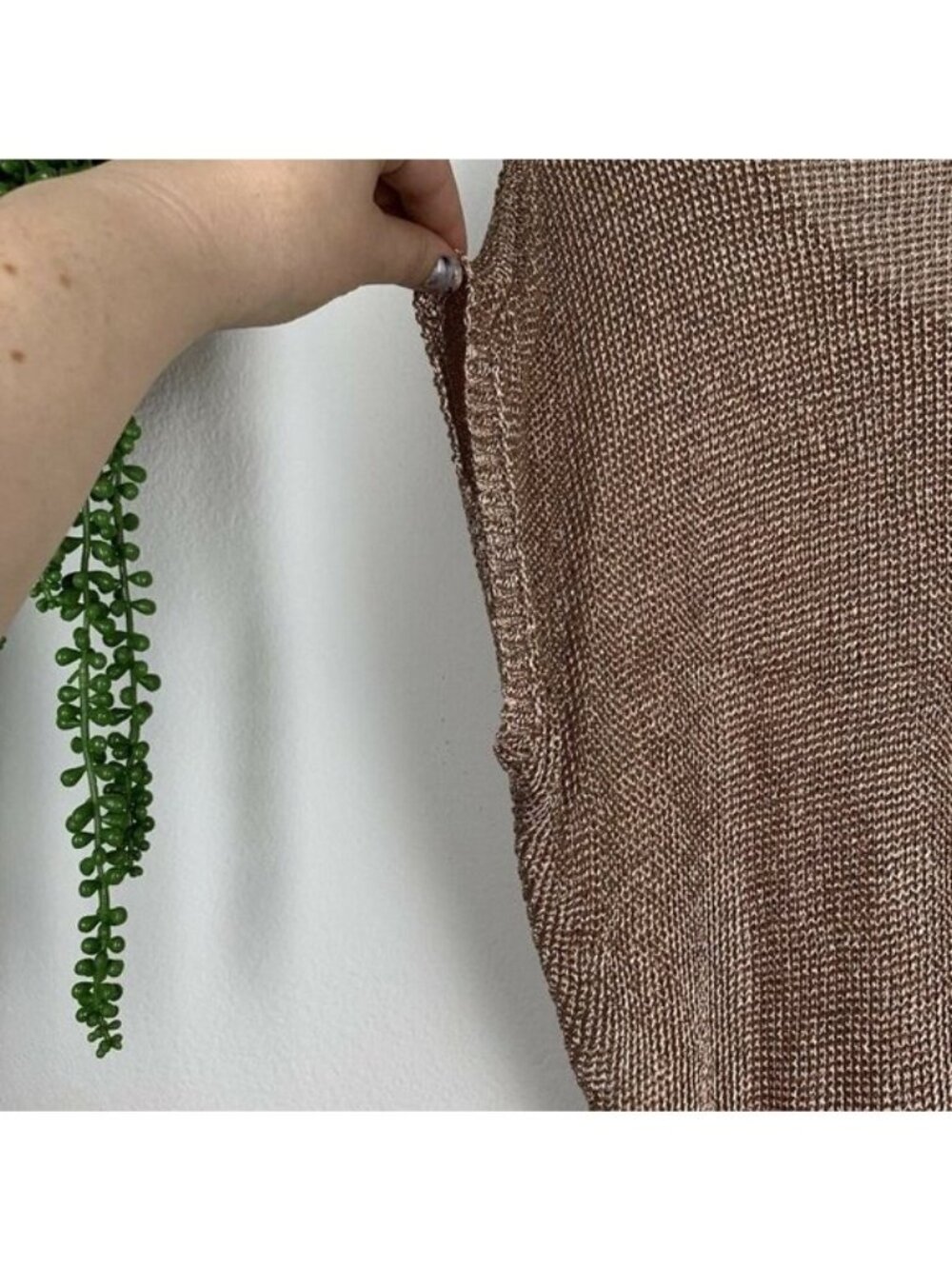 ✨3/$30 Mint Velvet UK 18 US 14 Rose Gold Metallic Fiber Blend Open Knit Top - Picture 5 of 6